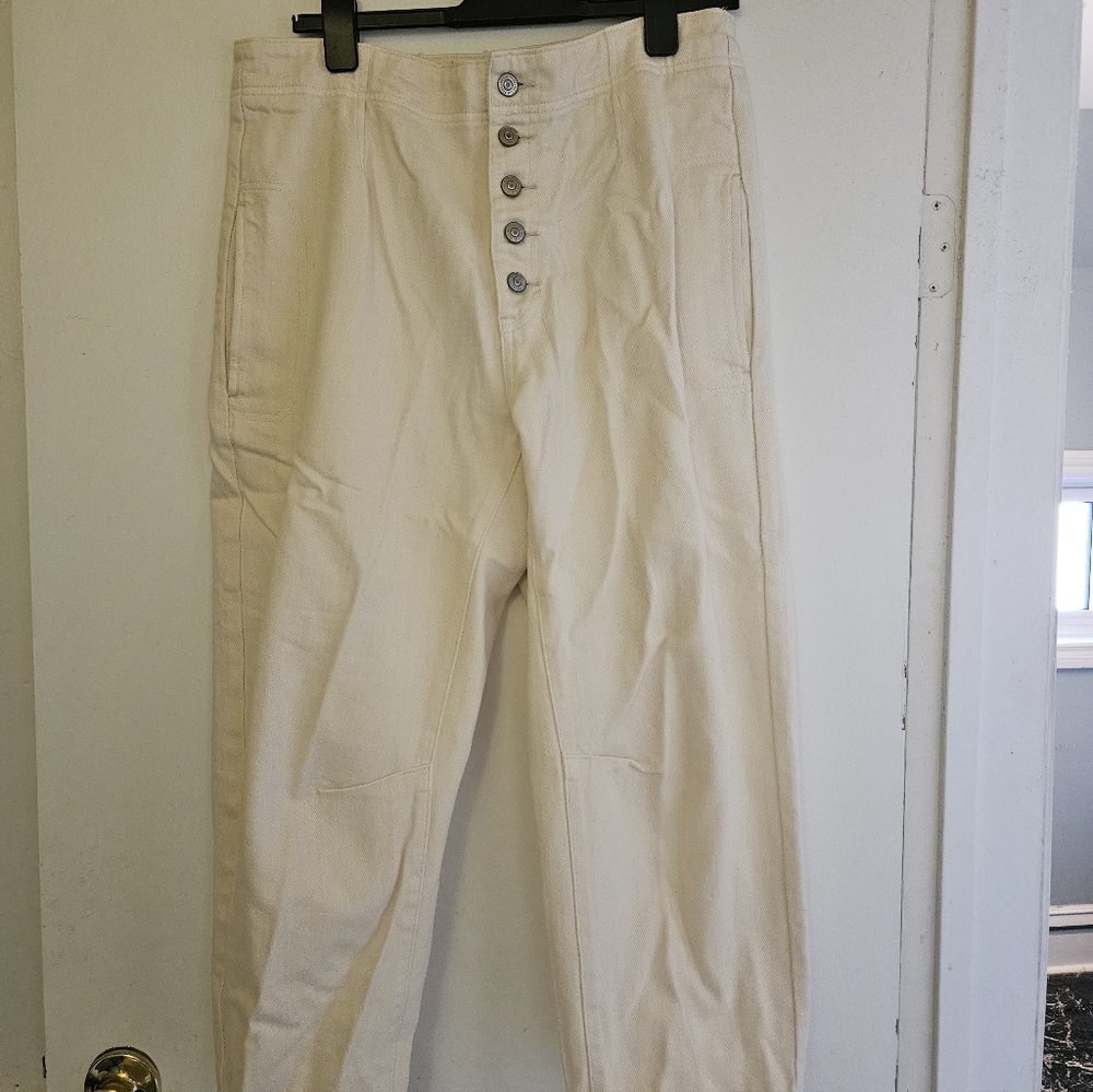 We The Free Cream Mid-Rise  Button-Fly Barrel Jeans